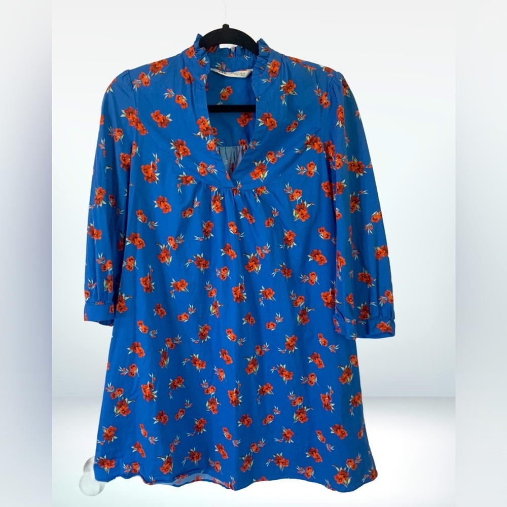 Zara Blue with Red Floral Pattern Emma Dress, size M